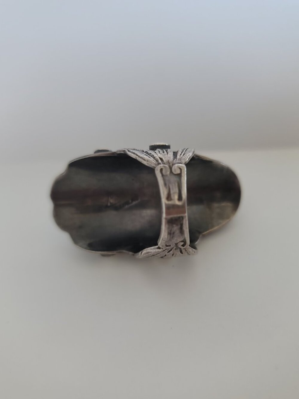 Vintage (1930s-40s) Mexican Sterling Ring w/Carved Onyx Aztec/Mayan Face Mask - Picture 4 of 6